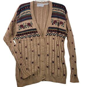 Womens Cable Knit Embroidered Cardigan Small Fall Vintage Deadstock by Jantzen